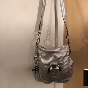Silver metallic crossbody leather bag